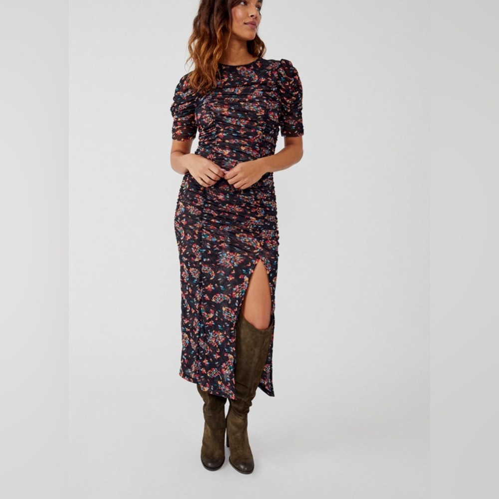 Free People briella twilight combo floral Black and Red Floral ruched mesh dress - Picture 2 of 11